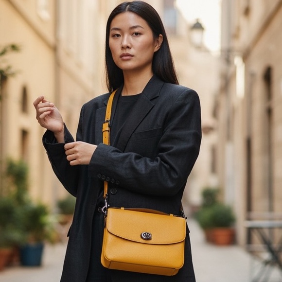 Coach Handbags - Authentic Coach Goldenrod Leather Crossbody Bag … Long & short handles